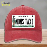 Moms Taxi Maine Novelty License Plate Hat Unconstructed Cotton / Red