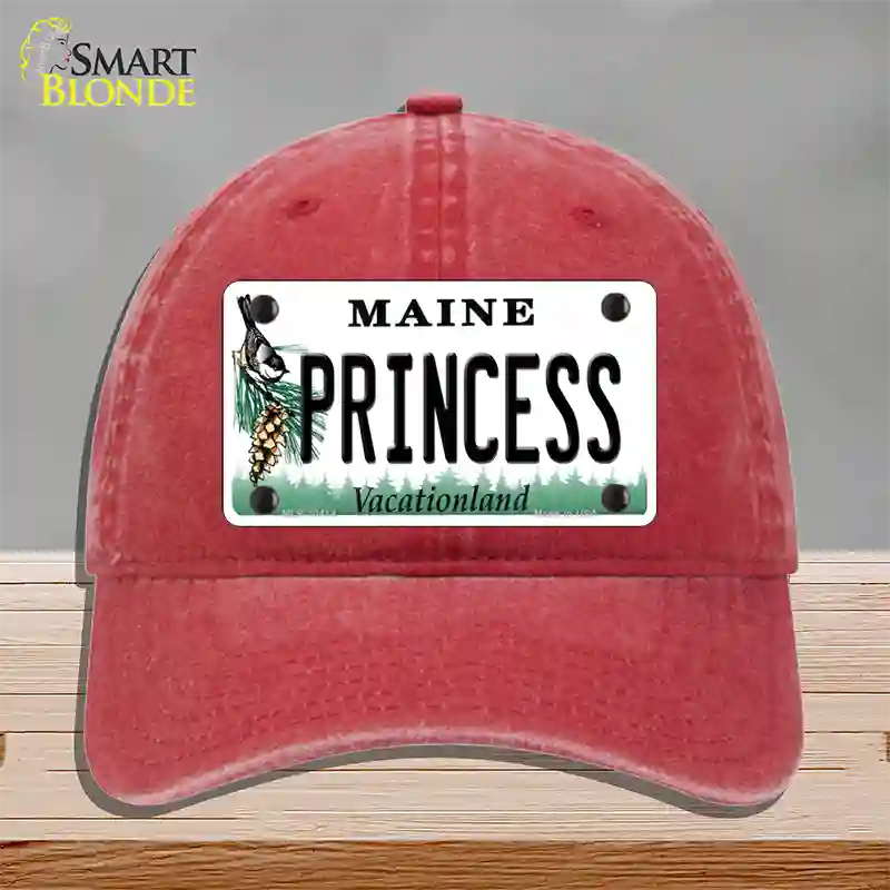 Princess Maine Novelty License Plate Hat Unconstructed Cotton / Red