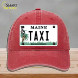 Taxi Maine Novelty License Plate Hat Unconstructed Cotton / Red