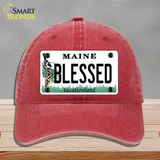 Blessed Maine Novelty License Plate Hat Unconstructed Cotton / Red