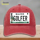 Golfer Maine Novelty License Plate Hat Unconstructed Cotton / Red