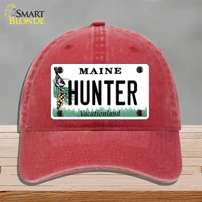 Hunter Maine Novelty License Plate Hat Unconstructed Cotton / Red