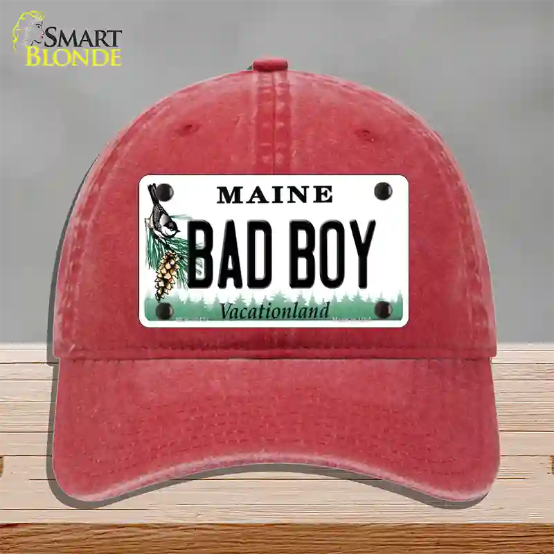 Bad Boy Maine Novelty License Plate Hat Unconstructed Cotton / Red