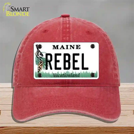 Rebel Maine Novelty License Plate Hat Unconstructed Cotton / Red