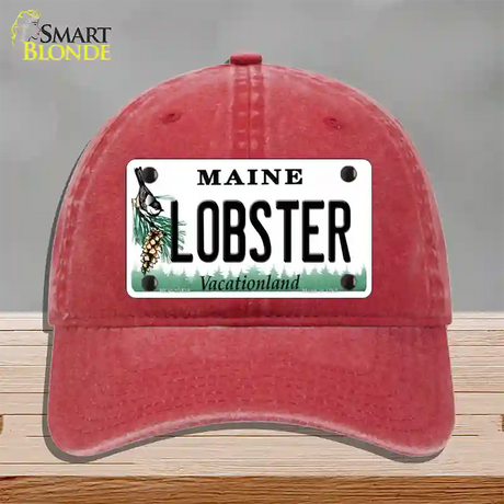 Lobster Maine Novelty License Plate Hat Unconstructed Cotton / Red