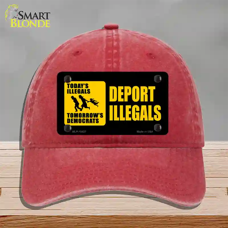 Deport Illegals Novelty License Plate Hat Unconstructed Cotton / Red