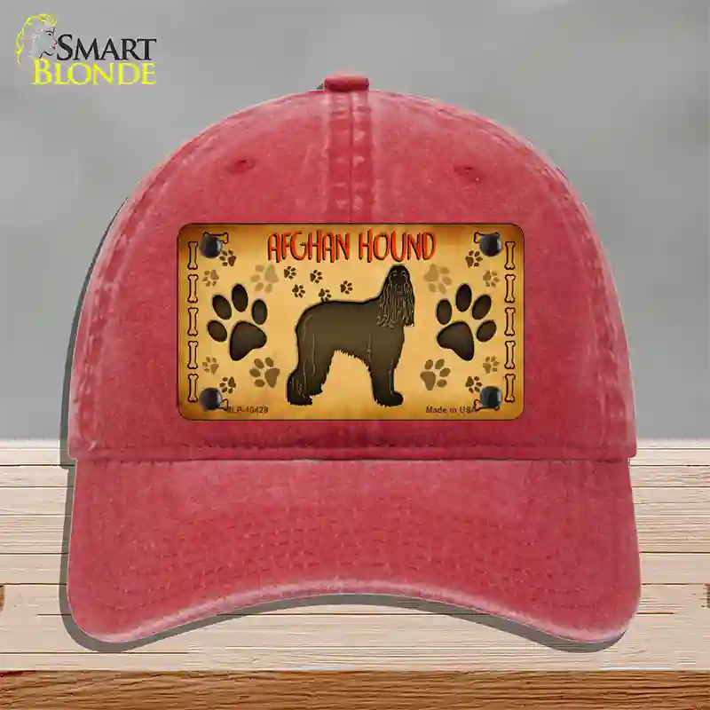 Afghan Hound Novelty License Plate Hat Unconstructed Cotton / Red