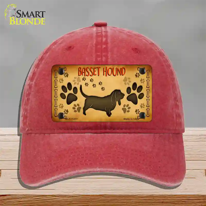 Basset Hound Novelty License Plate Hat Unconstructed Cotton / Red