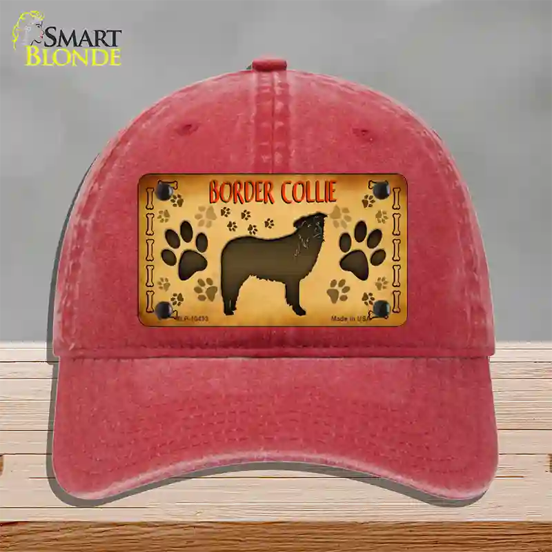 Border Collie Novelty License Plate Hat Unconstructed Cotton / Red