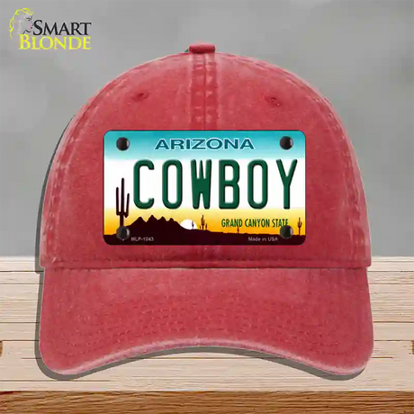 Cowboy Arizona Novelty License Plate Hat Unconstructed Cotton / Red