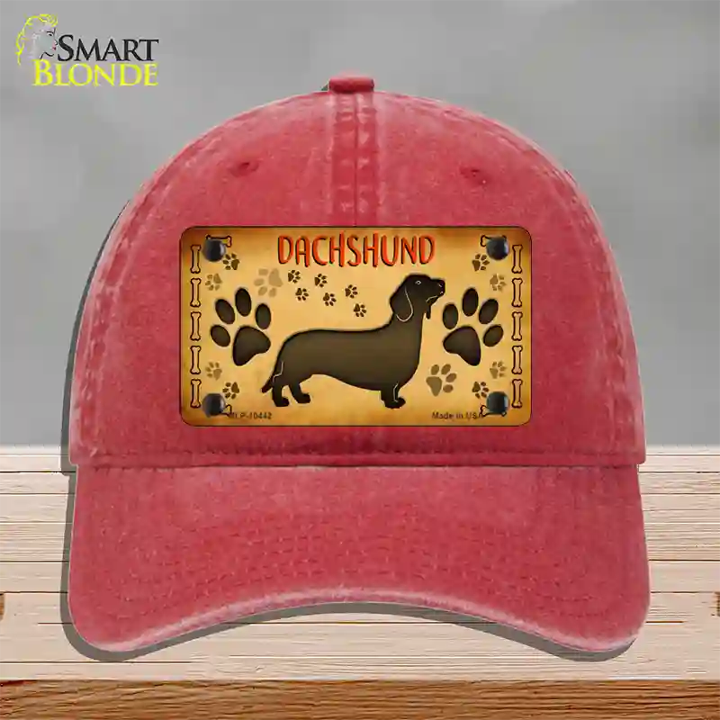 Dachshund Novelty License Plate Hat Unconstructed Cotton / Red