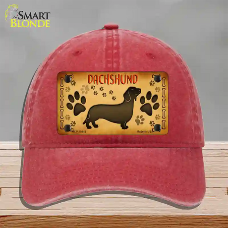 Dachshund Novelty License Plate Hat Unconstructed Cotton / Red