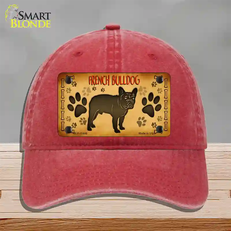 French Bulldog Novelty License Plate Hat Unconstructed Cotton / Red