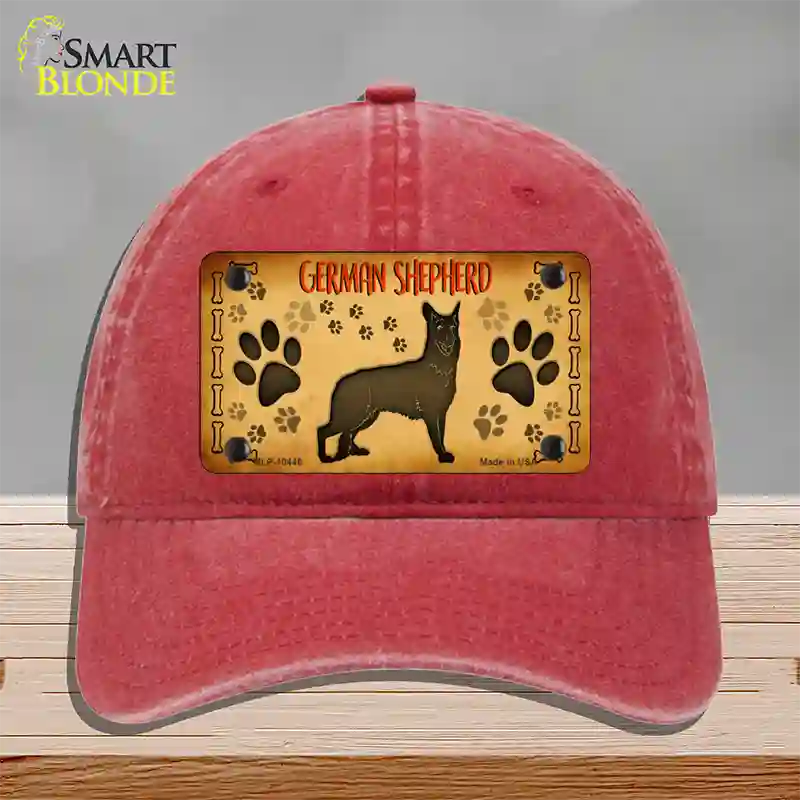 German Shepherd Novelty License Plate Hat Unconstructed Cotton / Red