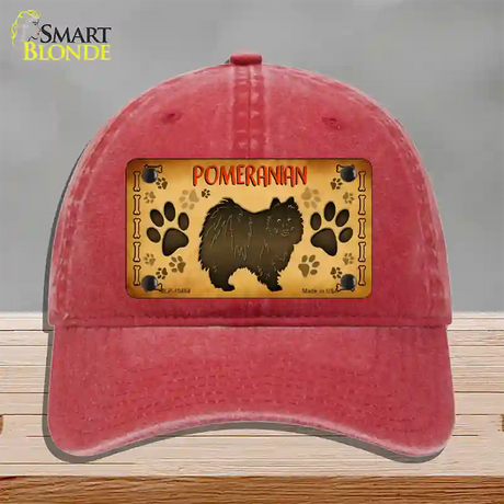 Pomeranian Novelty License Plate Hat Unconstructed Cotton / Red