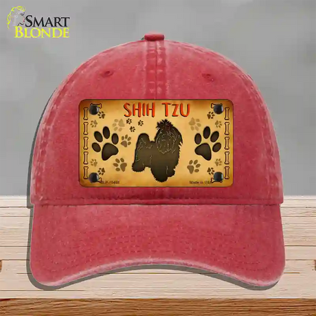 Shih Tzu Novelty License Plate Hat Unconstructed Cotton / Red