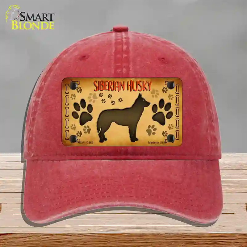 Siberian Husky Novelty License Plate Hat Unconstructed Cotton / Red