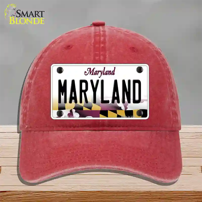 Maryland State MD Novelty License Plate Hat Unconstructed Cotton / Red