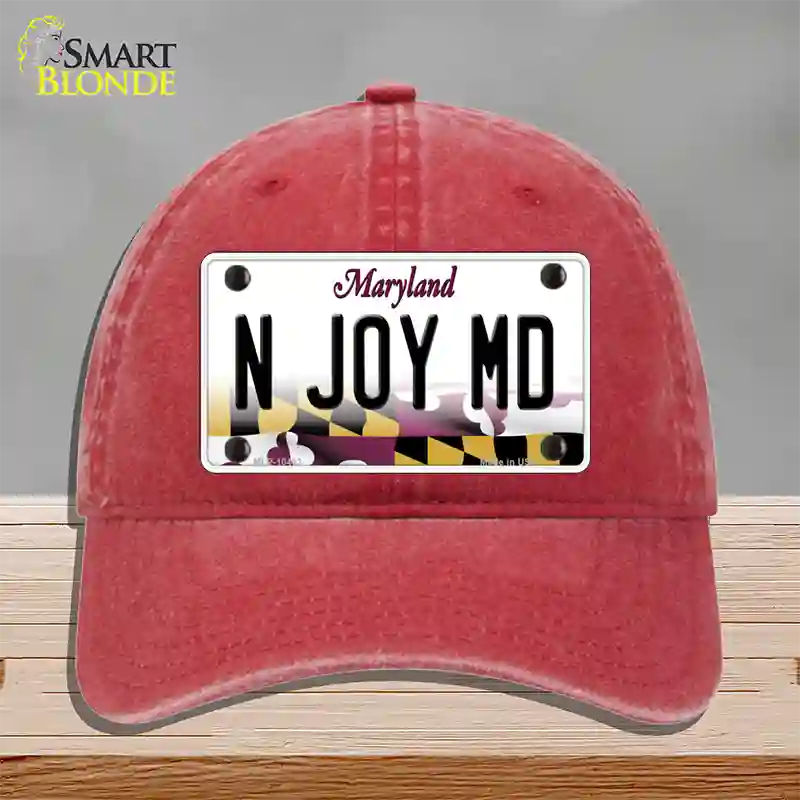 N Joy MD Maryland Novelty License Plate Hat Unconstructed Cotton / Red