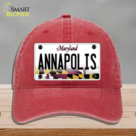 Annapolis Maryland Novelty License Plate Hat Unconstructed Cotton / Red