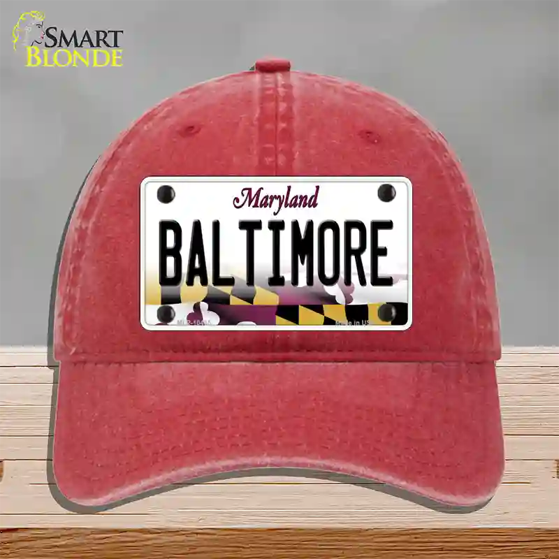 Baltimore Maryland Novelty License Plate Hat Unconstructed Cotton / Red