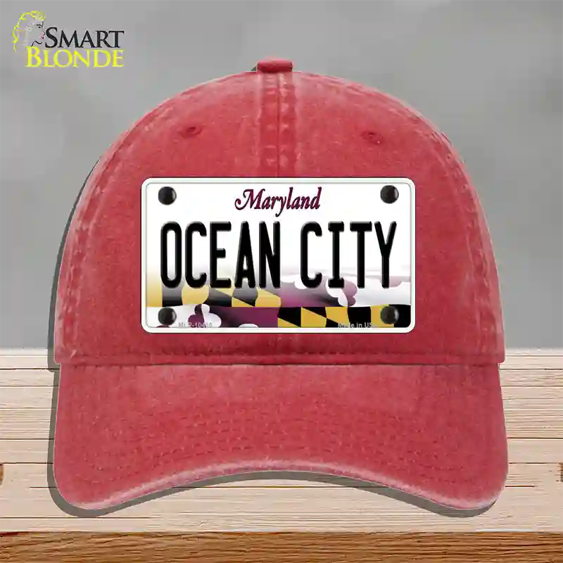 Ocean City Maryland Novelty License Plate Hat Unconstructed Cotton / Red