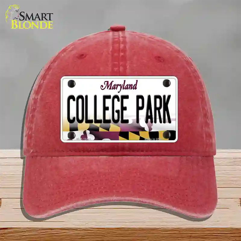 College Park Maryland Novelty License Plate Hat Unconstructed Cotton / Red