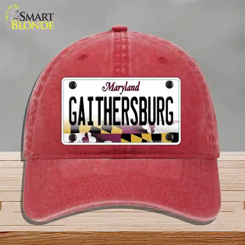 Gaithersburg Maryland Novelty License Plate Hat Unconstructed Cotton / Red