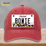 Bowie Maryland Novelty License Plate Hat Unconstructed Cotton / Red