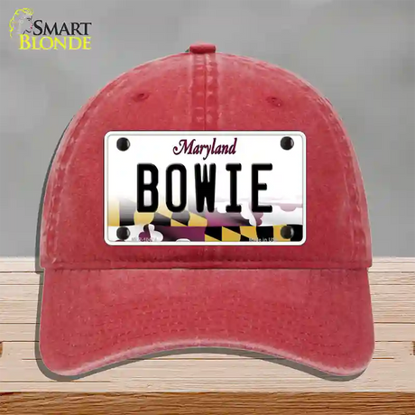 Bowie Maryland Novelty License Plate Hat Unconstructed Cotton / Red