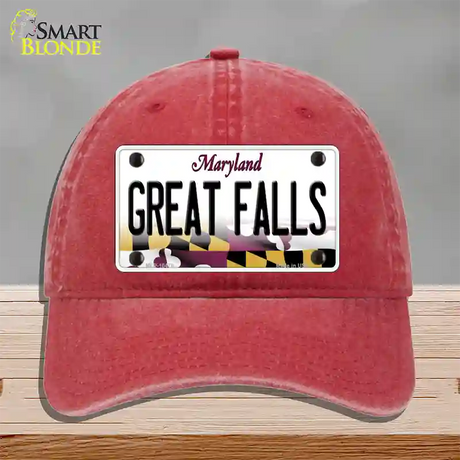 Great Falls Maryland Novelty License Plate Hat Unconstructed Cotton / Red