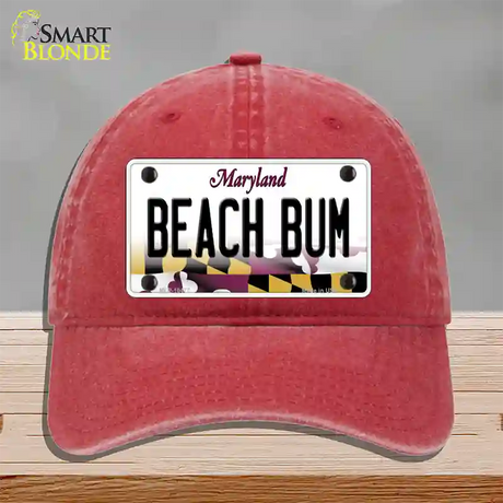 Beach Bum Maryland Novelty License Plate Hat Unconstructed Cotton / Red