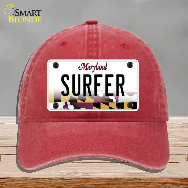 Surfer Maryland Novelty License Plate Hat Unconstructed Cotton / Red