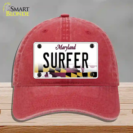 Surfer Maryland Novelty License Plate Hat Unconstructed Cotton / Red