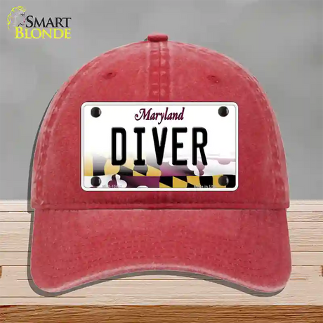 Diver Maryland Novelty License Plate Hat Unconstructed Cotton / Red