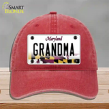 Grandma Maryland Novelty License Plate Hat Unconstructed Cotton / Red