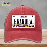 Grandpa Maryland Novelty License Plate Hat Unconstructed Cotton / Red