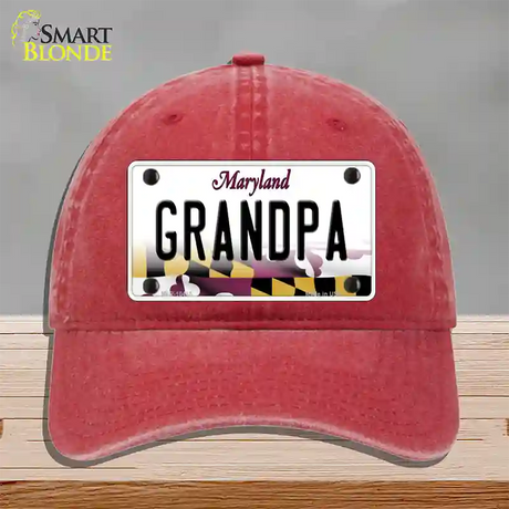 Grandpa Maryland Novelty License Plate Hat Unconstructed Cotton / Red