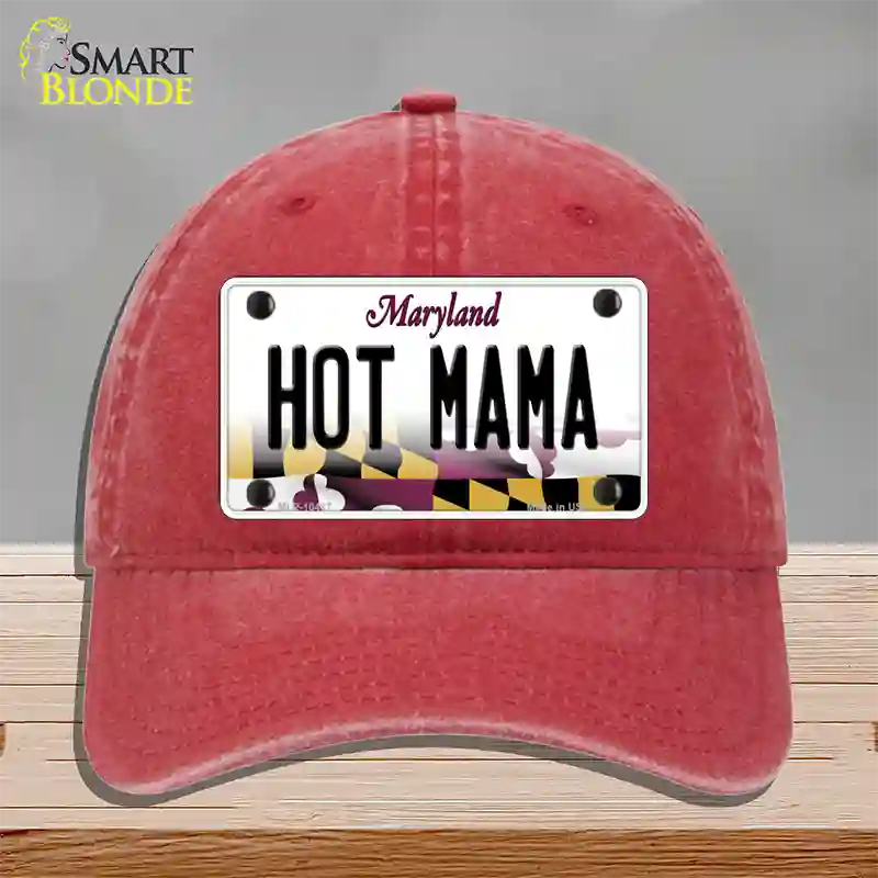 Hot Mama Maryland Novelty License Plate Hat Unconstructed Cotton / Red