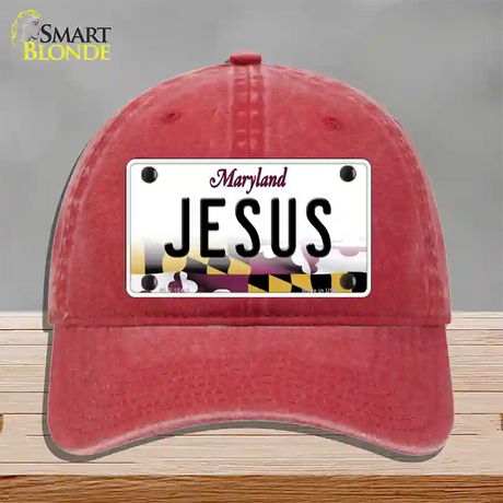 Jesus Maryland Novelty License Plate Hat Unconstructed Cotton / Red