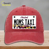 Moms Taxi Maryland Novelty License Plate Hat Unconstructed Cotton / Red