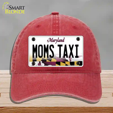 Moms Taxi Maryland Novelty License Plate Hat Unconstructed Cotton / Red