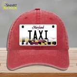 Taxi Maryland Novelty License Plate Hat Unconstructed Cotton / Red