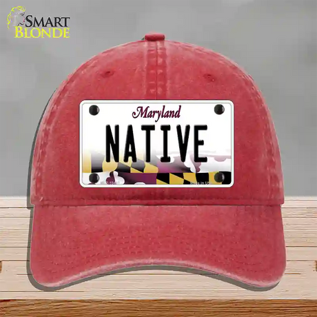 Native Maryland Novelty License Plate Hat Unconstructed Cotton / Red