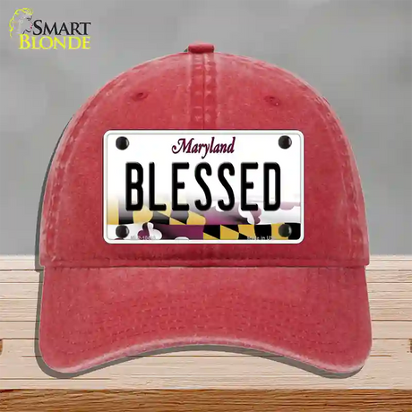 Blessed Maryland Novelty License Plate Hat Unconstructed Cotton / Red