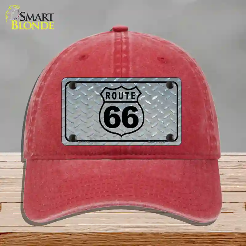 Route 66 Shield Diamond Novelty License Plate Hat Unconstructed Cotton / Red