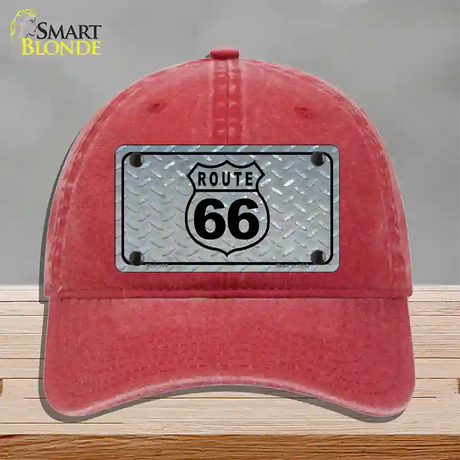 Route 66 Shield Diamond Novelty License Plate Hat Unconstructed Cotton / Red