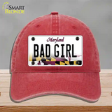 Bad Girl Maryland Novelty License Plate Hat Unconstructed Cotton / Red