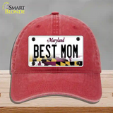 Best Mom Maryland Novelty License Plate Hat Unconstructed Cotton / Red