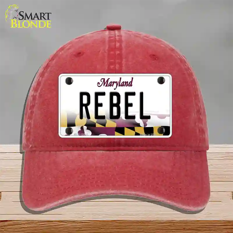 Rebel Maryland Novelty License Plate Hat Unconstructed Cotton / Red